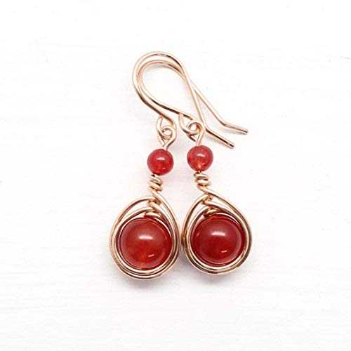 レッドクォーツ イヤリング ローズゴールドフィルド ワイヤーラップ Pillar of Salt Studio Red Quartz Earrings Rose Gold-Filled Wire Wrapped