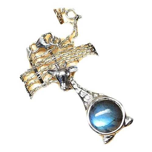 ナチュラル ブルー 虹色ラブラドライト 925 ソリッド スターリング シルバー キリン ネックレス 17" Natural Rocks by Kala Natural Blue Iridescence Labradorite 925 Solid Sterling Silver Giraffe Necklace 17"｜Glomarket