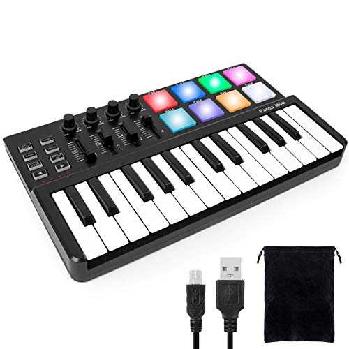 Midi コントローラー、lotmusic Worlde TUNA PANDA MINI 25 キーポータブル USB Midi キーボード 8 RGB バックライト付きカラフルなドラムビート Midi Controller, lotmusic Worlde TUNA PANDA MINI 25 Keys Portable USB Midi Keyboard with 8
