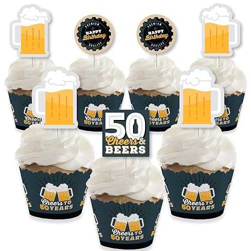 Big Dot of Happiness Cheers and Beers to 50 Years - カップケーキデコレーション - 50 歳の誕生日パーティーカップケーキラッパーとトリートピックキット - 24 個セット Big Dot of Happiness Cheers and Beers to 50 Years - Cupcake Deco