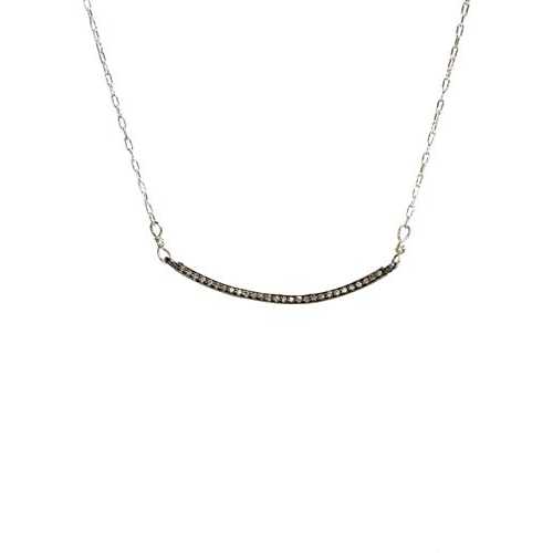 本物のパヴェ ダイヤモンド カーブ バー ネックレス - スターリングシルバー - 長さ 16 インチ Nadean Designs Genuine Pave Diamond Curved Bar Necklace- Sterling Silver- 16 Inch Length