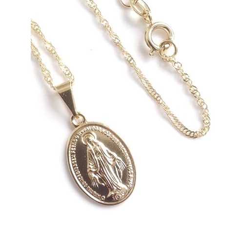 SIFRIMANIA Miraculous Medal Necklace Delicate 19.5 Inches Spiral Chain 18k Gold Plated Virgen de la Milagrosa