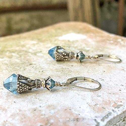 アクアマリンクリスタル付きロングスターリングシルバーイヤリング、彼女への3月の誕生石ギフト、クリスタルジュエリー Simple Graces Jewelry Long Sterling Silver Earrings with Aquamarine Crystals, March Birthstone Gift for Her, Crystal Jewelry｜Glomarket