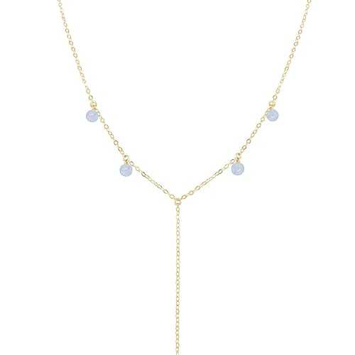 Luna Tide Blue Lace Agate Boho Y Necklace in 14k Gold Fill｜Glomarket 26,641円