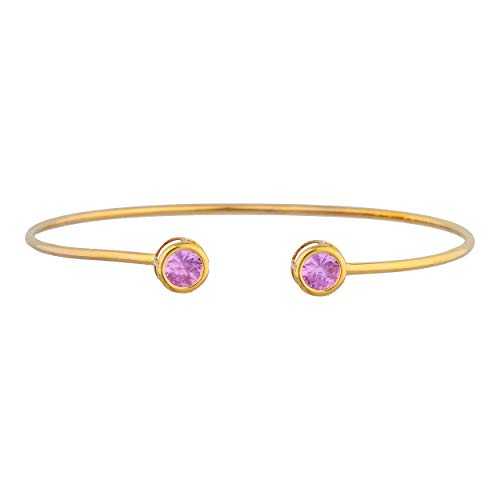 14K ゴールド製ピンク サファイア ラウンド ベゼル バングル ブレスレット Elizabeth Jewelry 14Kt Gold Created Pink Sapphire Round Bezel Bangle Bracelet｜Glomarket