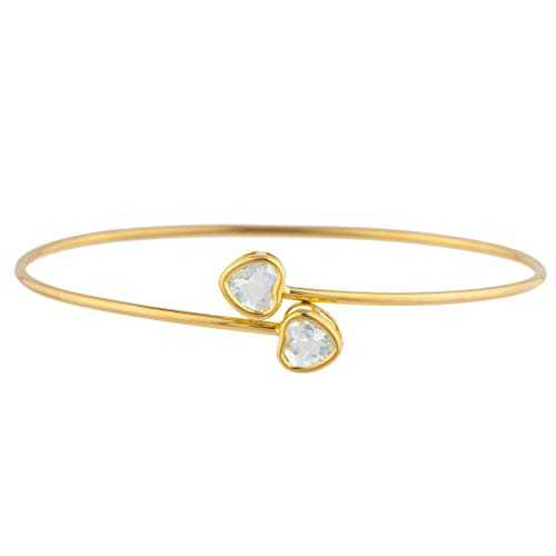 14K ゴールド 模擬 青緑色 ハート形 ベゼル バングル 腕輪 Elizabeth Jewelry 14Kt Gold Simulated Aquamarine Heart Bezel Bangle Bracelet