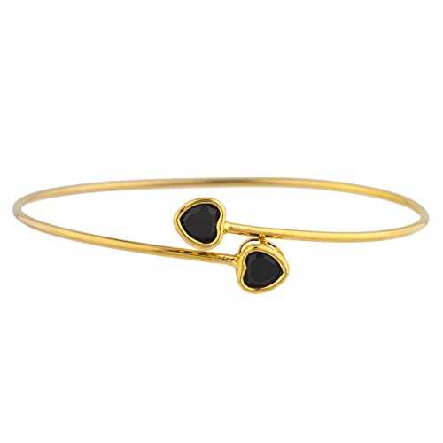 14K ゴールド 本物のブラック オニキス ハート ベゼル バングル ブレスレット Elizabeth Jewelry 14Kt Gold Genuine Black Onyx Heart Bezel Bangle Bracelet｜Glomarket