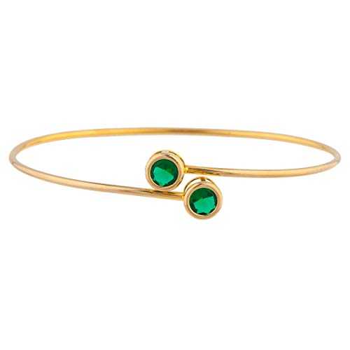 14K ゴールド 模擬 エメラルド ラウンド ベゼル バングル 腕輪 Elizabeth Jewelry 14Kt Gold Simulated Emerald Round Bezel Bangle Bracelet
