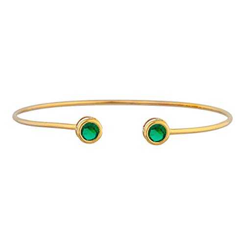 14K ゴールド 模擬 エメラルド ラウンド ベゼル バングル 腕輪 Elizabeth Jewelry 14Kt Gold Simulated Emerald Round Bezel Bangle Bracelet