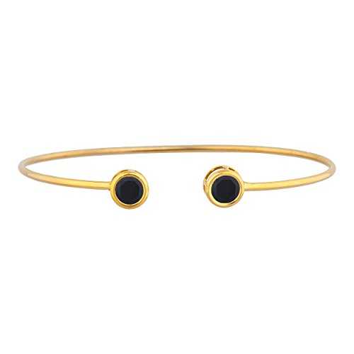 14K ゴールド 本物の黒いこと オニキス ラウンド ベゼル バングル 腕輪 Elizabeth Jewelry 14Kt Gold Genuine Black Onyx Round Bezel Bangle Bracelet