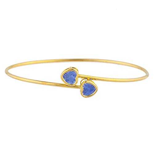 14K ゴールド 模擬 タンザナイト ハート形 ベゼル バングル 腕輪 Elizabeth Jewelry 14Kt Gold Simulated Tanzanite Heart Bezel Bangle Bracelet