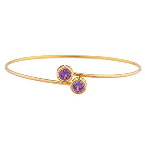 14K ゴールド作成アレキサンドライト ラウンド ベゼル バングル ブレスレット Elizabeth Jewelry 14Kt Gold Created Alexandrite Round Bezel Bangle Bracelet