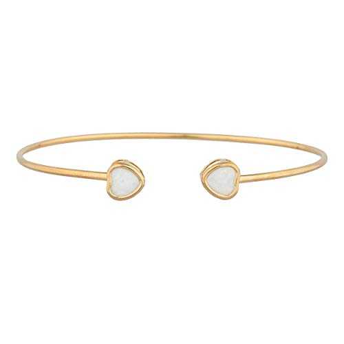 14K ゴールド 本物の乳白色 ハート型 ベゼル バングル 腕輪 Elizabeth Jewelry 14Kt Gold Genuine Opal Heart Bezel Bangle Bracelet