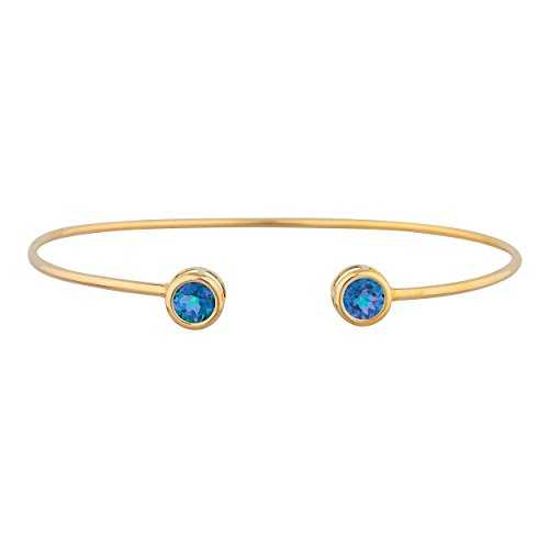 14K ゴールド ナチュラル ブルー ミスティック トパーズ ラウンド ベゼル バングル ブレスレット Elizabeth Jewelry 14Kt Gold Natural Blue Mystic Topaz Round Bezel Bangle Bracelet