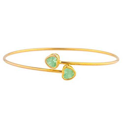 14K ゴールド シミュレート グリーン サファイア ハート ベゼル バングル ブレスレット Elizabeth Jewelry 14Kt Gold Simulated Green Sapphire Heart Bezel Bangle Bracelet