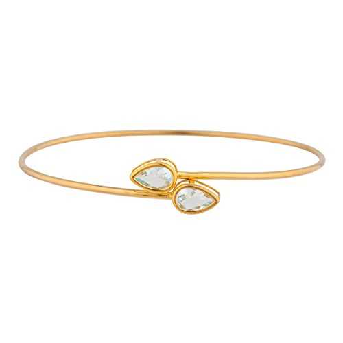 14K ゴールド 本物の青緑色 ありの実 ベゼル バングル 腕輪 Elizabeth Jewelry 14Kt Gold Genuine Aquamarine Pear Bezel Bangle Bracelet