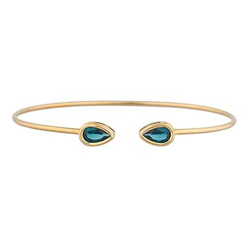 14K ゴールド 模擬 英国の首都 青碧 トパーズ色 ありの実 ベゼル バングル 腕輪 Elizabeth Jewelry 14Kt Gold Simulated London Blue Topaz Pear Bezel Bangle Bracelet