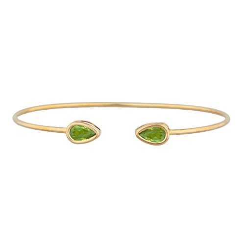 14K ゴールド シミュレート ペリドット ペア ベゼル バングル ブレスレット Elizabeth Jewelry 14Kt Gold Simulated Peridot Pear Bezel Bangle Bracelet