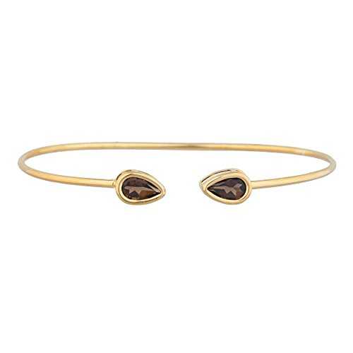 14K ゴールド 本物のスモーキー トパーズ ペア ベゼル バングル ブレスレット Elizabeth Jewelry 14Kt Gold Genuine Smoky Topaz Pear Bezel Bangle Bracelet