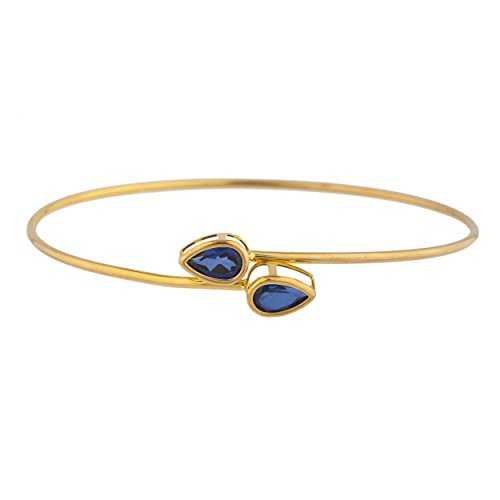 14K ゴールド製青碧 サファイア ありの実 ベゼル バングル 腕輪 Elizabeth Jewelry 14Kt Gold Created Blue Sapphire Pear Bezel Bangle Bracelet