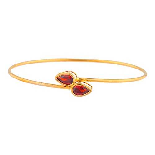 14K ゴールド CZ ガーネット ペア ベゼル バングル ブレスレット Elizabeth Jewelry 14Kt Gold CZ Garnet Pear Bezel Bangle Bracelet