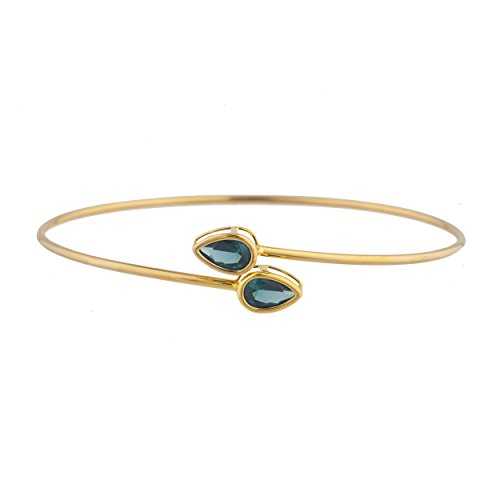 14K ゴールド シミュレート ロンドン ブルー トパーズ ペア ベゼル バングル ブレスレット Elizabeth Jewelry 14Kt Gold Simulated London Blue Topaz Pear Bezel Bangle Bracelet