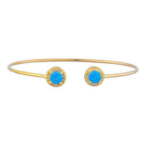 14K ゴールド シミュレート ブルー オパール & ダイヤモンド ラウンド バングル ブレスレット Elizabeth Jewelry 14Kt Gold Simulated Blue Opal & Diamond Round Bangle Bracelet