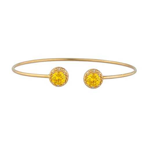 14K ゴールド シミュレート イエロー シトリン & ダイヤモンド ラウンド バングル ブレスレット Elizabeth Jewelry 14Kt Gold Simulated Yellow Citrine & Diamond Round Bangle Bracelet