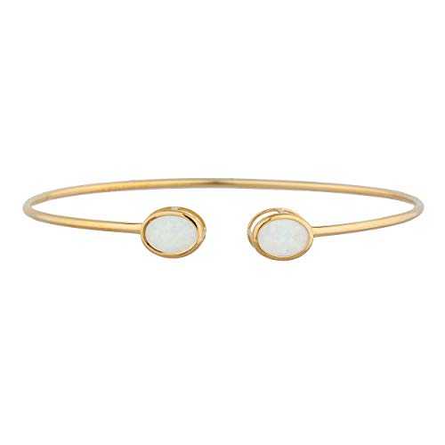 14K ゴールド 本物の乳白色 オーバル ベゼル バングル 腕輪 Elizabeth Jewelry 14Kt Gold Genuine Opal Oval Bezel Bangle Bracelet