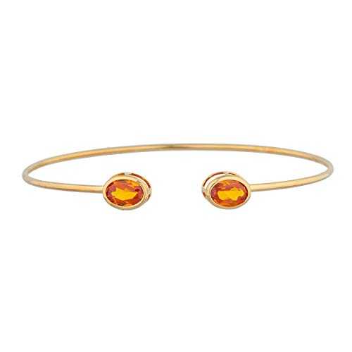 14K ゴールド シミュレート オレンジ シトリン オーバル ベゼル バングル ブレスレット Elizabeth Jewelry 14Kt Gold Simulated Orange Citrine Oval Bezel Bangle Bracelet