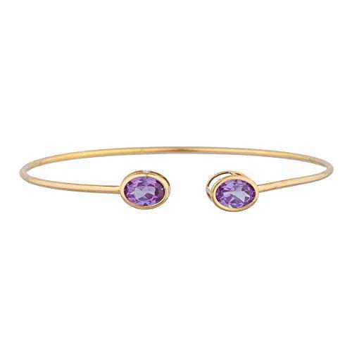 14K ゴールド製アレキサンドライト オーバル ベゼル バングル ブレスレット Elizabeth Jewelry 14Kt Gold Created Alexandrite Oval Bezel Bangle Bracelet