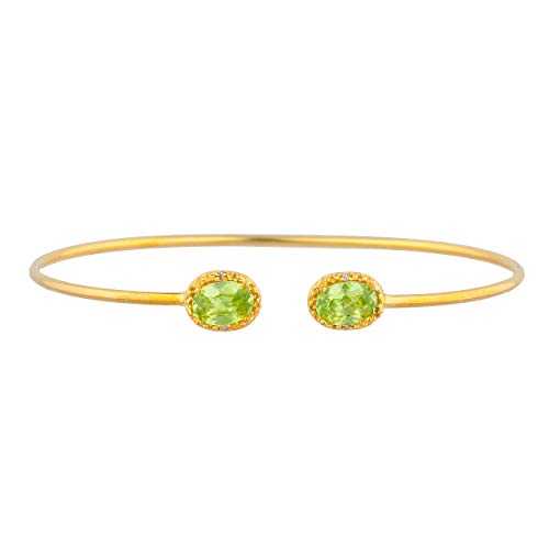 14K ゴールド シミュレート ペリドット & ダイヤモンド オーバル バングル ブレスレット Elizabeth Jewelry 14Kt Gold Simulated Peridot & Diamond Oval Bangle Bracelet