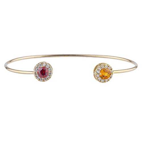 14K ゴールド CZ ガーネット & 模擬オレンジ シトリン ハロー デザイン バングル ブレスレット Elizabeth Jewelry 14Kt Gold CZ Garnet & Simulated Orange Citrine Halo Design Bangle Bracelet