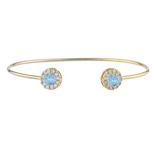 14K ゴールド シミュレート ブルー トパーズ ハロー デザイン バングル ブレスレット Elizabeth Jewelry 14Kt Gold Simulated Blue Topaz Halo Design Bangle Bracelet｜Glomarket