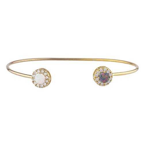 14K ゴールド 黒いこと \u0026 白いこと 模擬 乳白色 日暈 ひな形 バングル 腕輪 Elizabeth Jewelry 14Kt Gold Black \u0026 White Simulated Opal Halo Design Bangle Bracelet