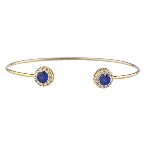 14K ゴールド製青碧 サファイア 日暈 ひな形 バングル 腕輪 Elizabeth Jewelry 14Kt Gold Created Blue Sapphire Halo Design Bangle Bracelet