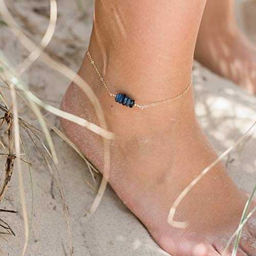 カイヤナイト ビーズ バー アンクレット 14K ゴールド フィル - 本物の宝石 Kyanite Bead Bar Anklet in 14K Gold Fill - Genuine Gemstone