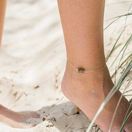 14K ゴールドフィルドのラブラドライト ビーズ バー アンクレット - 本物の宝石 Labradorite Bead Bar Anklet in 14K Gold Fill - Genuine Gemstone