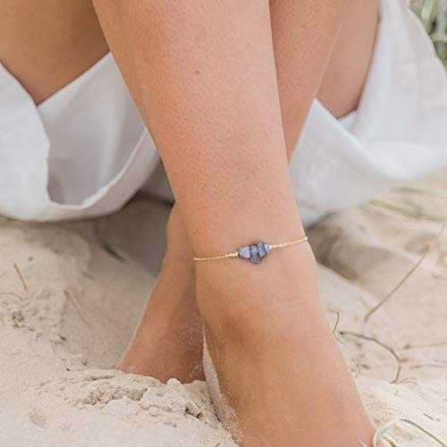 14K ゴールドフィルドのタンザナイト ビーズ バー アンクレット - 本物の宝石 Tanzanite Bead Bar Anklet in 14K Gold Fill - Genuine Gemstone