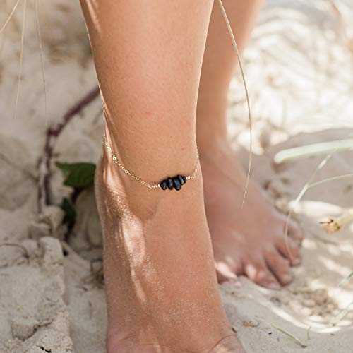 14K ゴールドフィルドのサファイアビーズバーアンクレット - 本物の宝石 Sapphire Bead Bar Anklet in 14K Gold Fill - Genuine Gemstone