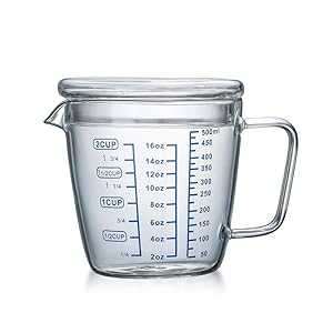 ITODA Glass Measuring Cup with Lid Handle, Borosilicate V-Shaped Spout Microwave Safe Kitchen Mixing Accessories 3 Measurement Scales Cup, ML, OZ Easy Measure Liquid Powder Milk Cups for Cooking Baking