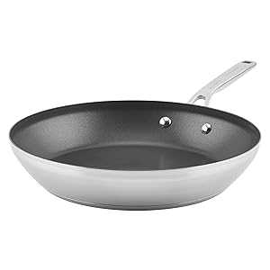 KitchenAid 3層軍事基地無光沢ステンレススチールノンスティックフライパン/スキネットボール、12in KitchenAid 3-Ply Base Brushed Stainless Steel Nonstick Fry Pan/Skillet, 12 Inch