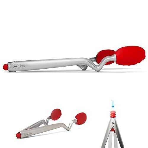 Dreamfarm Clongs | Non-Scratch, Stainless-Steel Tongs with Silicone Heads | Red, 12 Inches
