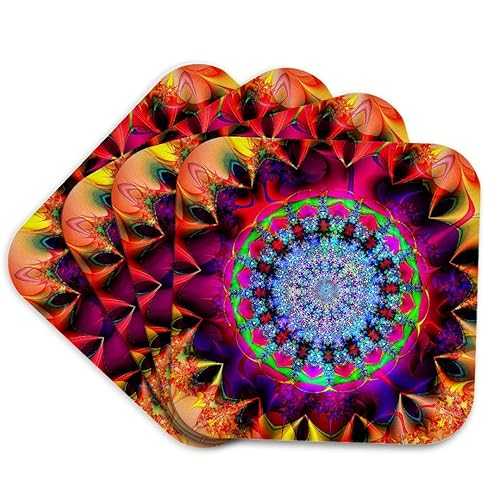 3dRose CST_118502_1 サイケデリック ファンキー ブライト アブストラクル フラクタル カリデスコープ デジタル アートワーク ソフト コースター、4 個セット 3dRose CST_118502_1 Psychedelic Funky Bright Abstracl Fractal Kaliedescope Digital Ar画像