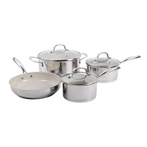Gibson Home Gibson Cuisine 108181.07 Gleaming 7 Piece Cookware Set with Ceramic Nonstick Interior, Stainless Steel