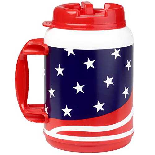 64オンス断熱アメリカ国旗マグ、ハンドルとキャップ付きフレキシブルストロー付き Plum Hill 64 Ounce Insulated USA Flag Mug with Handle and Flexible Straw with Cap