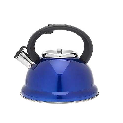 STUDIO SILVERSMITHS Blue Tea Kettle Stainless Steel Whistling Teapot - 2.6 Liter
