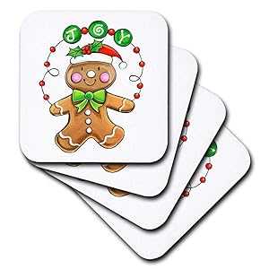 3dRose Joyful Gingerbread - Ceramic Tile Coasters, Set of 4 (CST_35910_3)