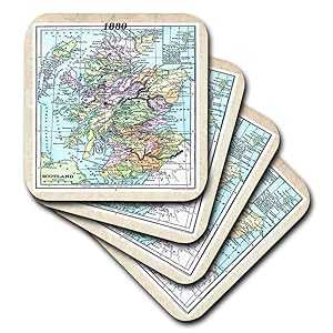 3dRose 1880 スコットランド地図 - セラミック タイル コースター、4 個セット 3dRose 1880 Map Of Scotland - Ceramic Tile Coasters, set of 4