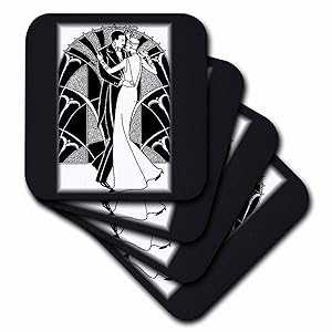 3dRose CST_41536_2 アールデコ ダンシング カップル ソフト コースター、8 個セット 3dRose CST_41536_2 Art Deco Dancing Couple Soft Coasters, Set of 8